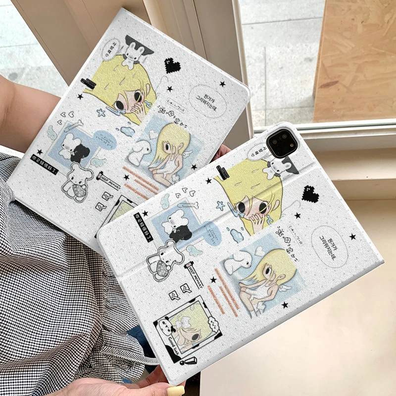 Cute Anime Girl Puppy Tablet Case For iPad Pro 11 12.9 13 A16 M2 M4 M3 M5 Shell 9.7 10.2 5/6/7/8/9/10/11th Mini Air 3 4 5 Cover