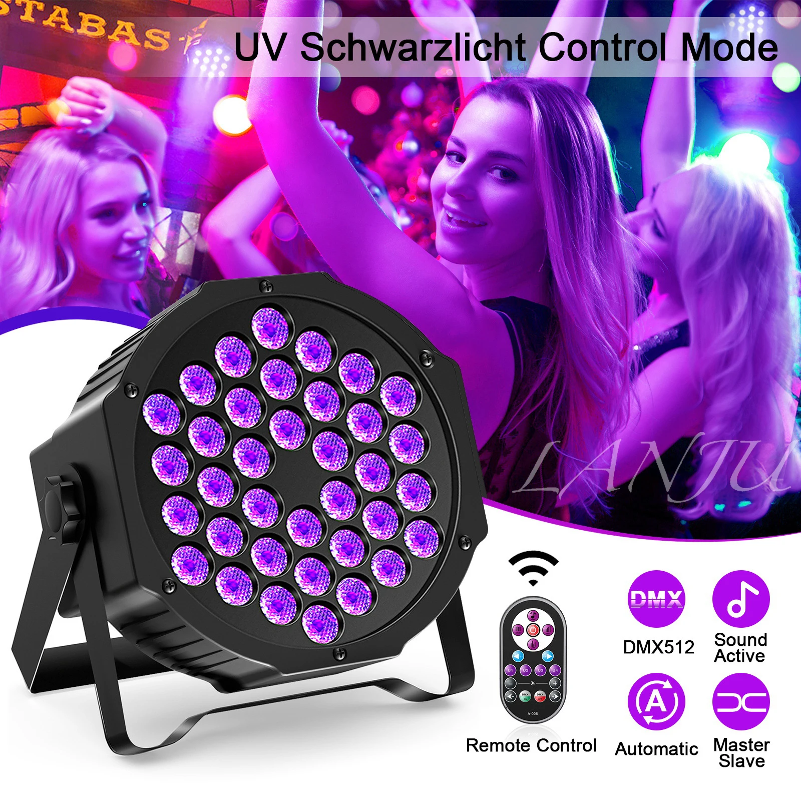 

LED UV Par Light Purple Spot Strobe Dyeing Wall Washing Lights With Remote Control DMX Control For Club DJ Disco Wedding Party