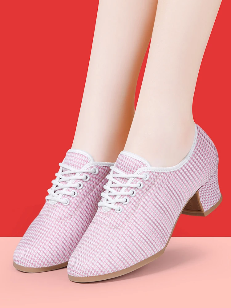 

Розовый модный Dance oes для женщин и взрослых Социальные латинские танцы Teachers oes Мягкий бот на среднем каблуке Square Dancing oes