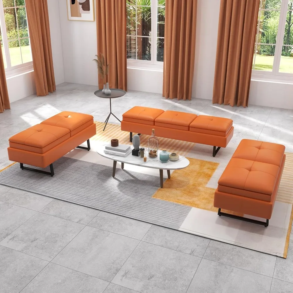 Banco de cuero para entrada, sillas para sala de espera, banco naranja para dormitorio, sala de estar, pasillo, salón, entrada,