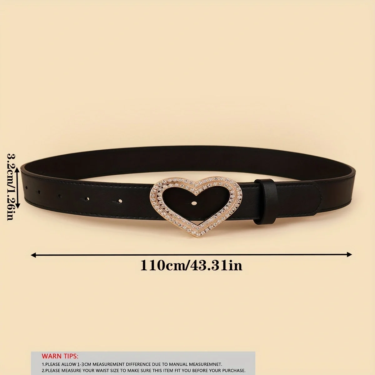 New Ladies Rhinestone Belt Golden Love Button High-grade PU Belt Jeans dress Decorative Belt