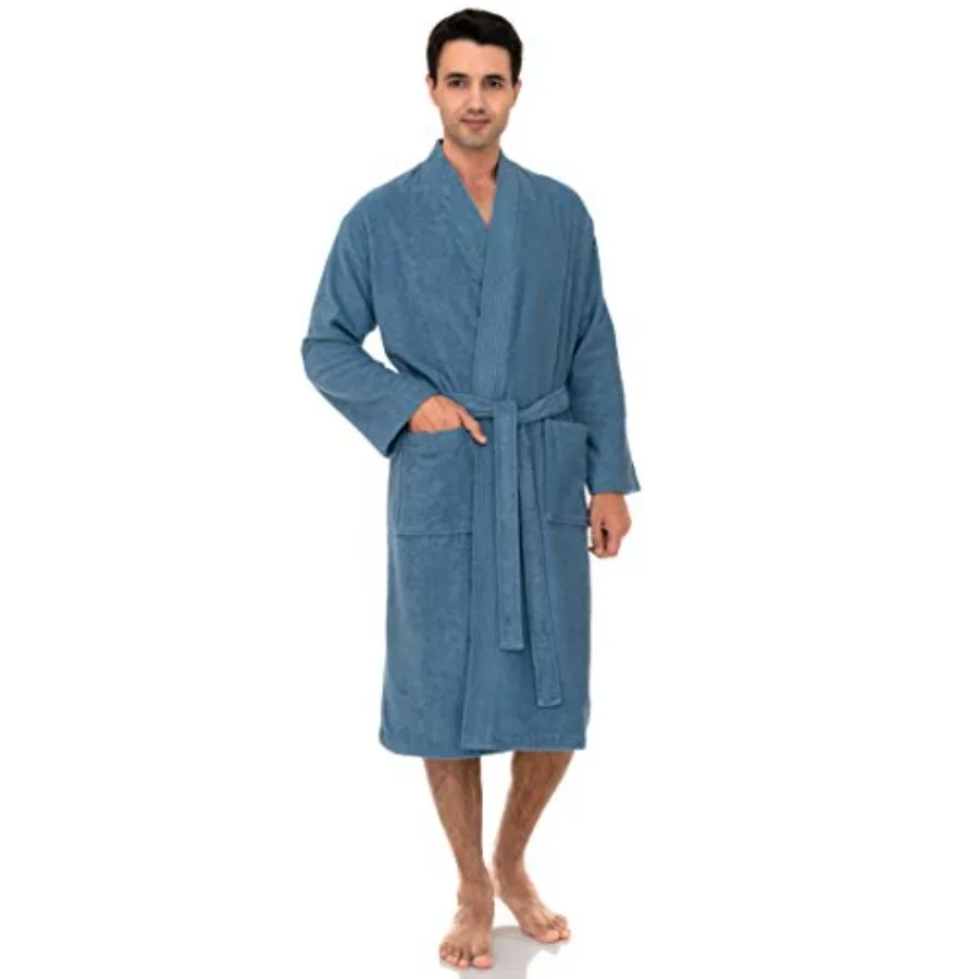 

Мужской халат из 100% хлопкового махрового полотна, махровый халат-полотенце длиной до щиколотки для душа и ванны