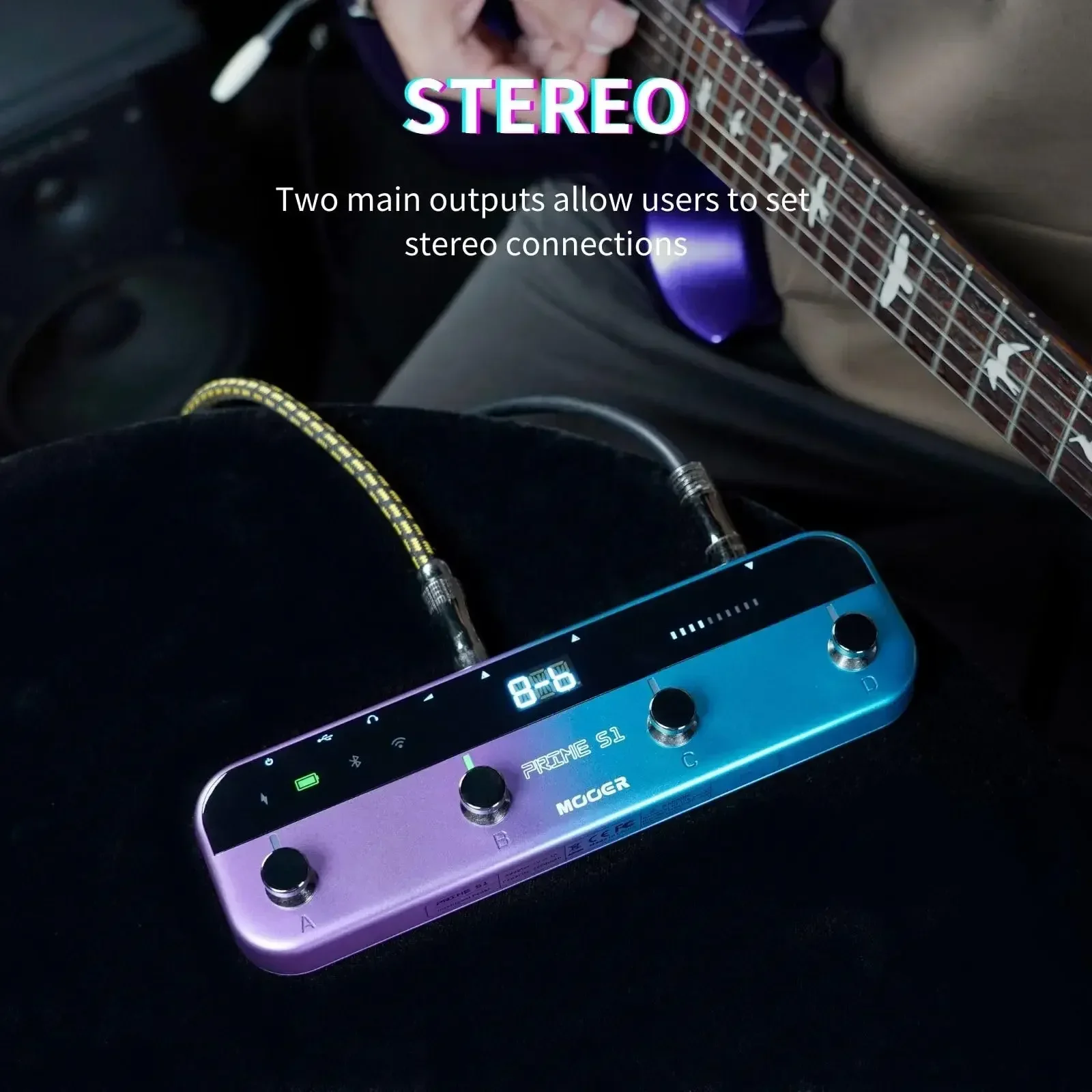 Pedal multiefecto de guitarra MOOER Prime S1 con sintonizador de batería de efectos de guitarra 128 Looper de los años 80 con Pedal recargable Bluetooth