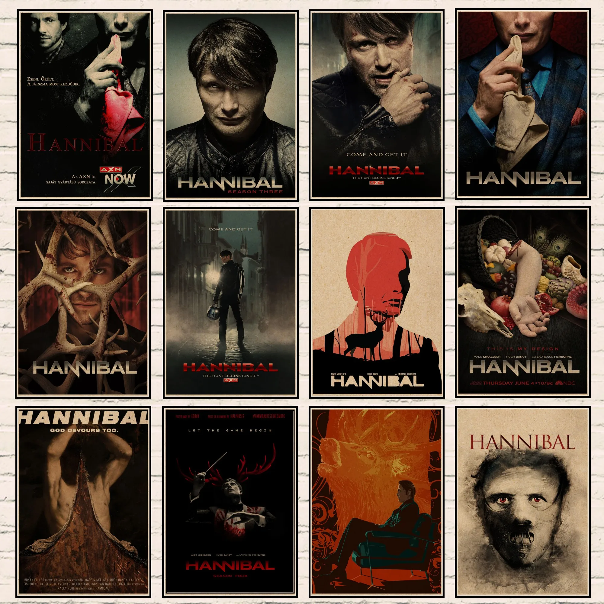 44 Designs Tv Show Hannibal Kraftpaper Retro Poster Artwork Homedecal Fancy Wall Sticker for Coffee House Bar