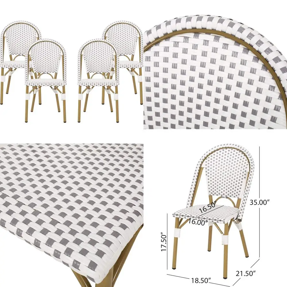 

Outdoor French Bistro Chairs Set of 4, Gray and White with Bamboo Print Finish