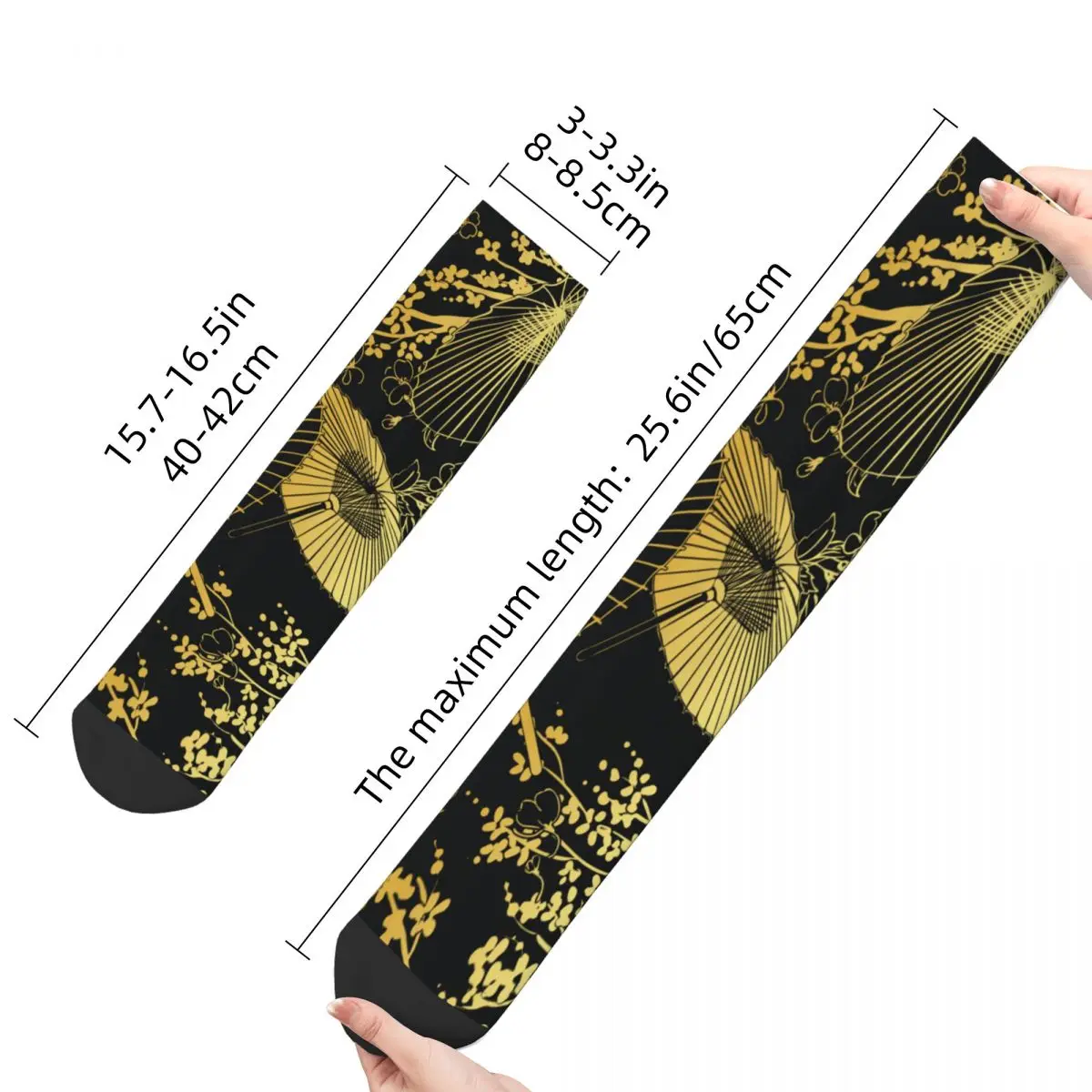 Crazy Sock for Men Gold Flower Unbrella Traditional Design Hip Hop Japanese Style Pattern Printed Crew Sock Novelty Gift