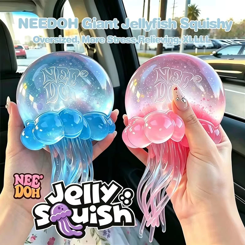 NeeDoh Jellyfish Squishy Toy Transparent Glitter Jelly Fidget Toy Soft Bouncy Squeeze Stress Relief Sensory Decompression Toy