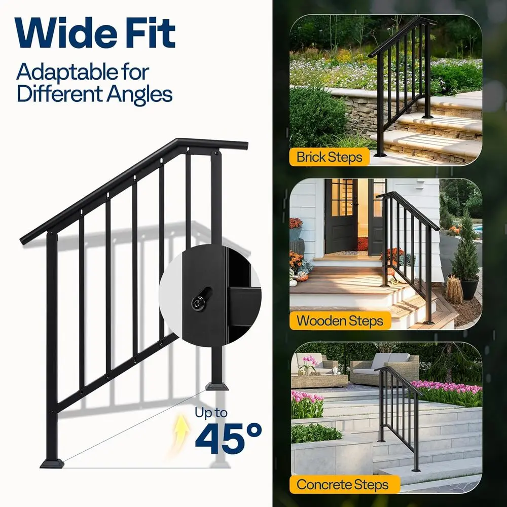 3 Step Galvanized Steel Hand Rails - Black Oval Balusters for Outdoor Steps, Porch, Deck, Indoor Stairs with Kit
