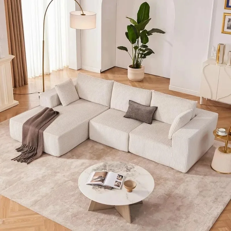 

Cloud Corduroy 108 Modular Compression Combination Sofa with Deep Seat L-Shaped Chaise Lounge Living Room Bedroom Sofa
