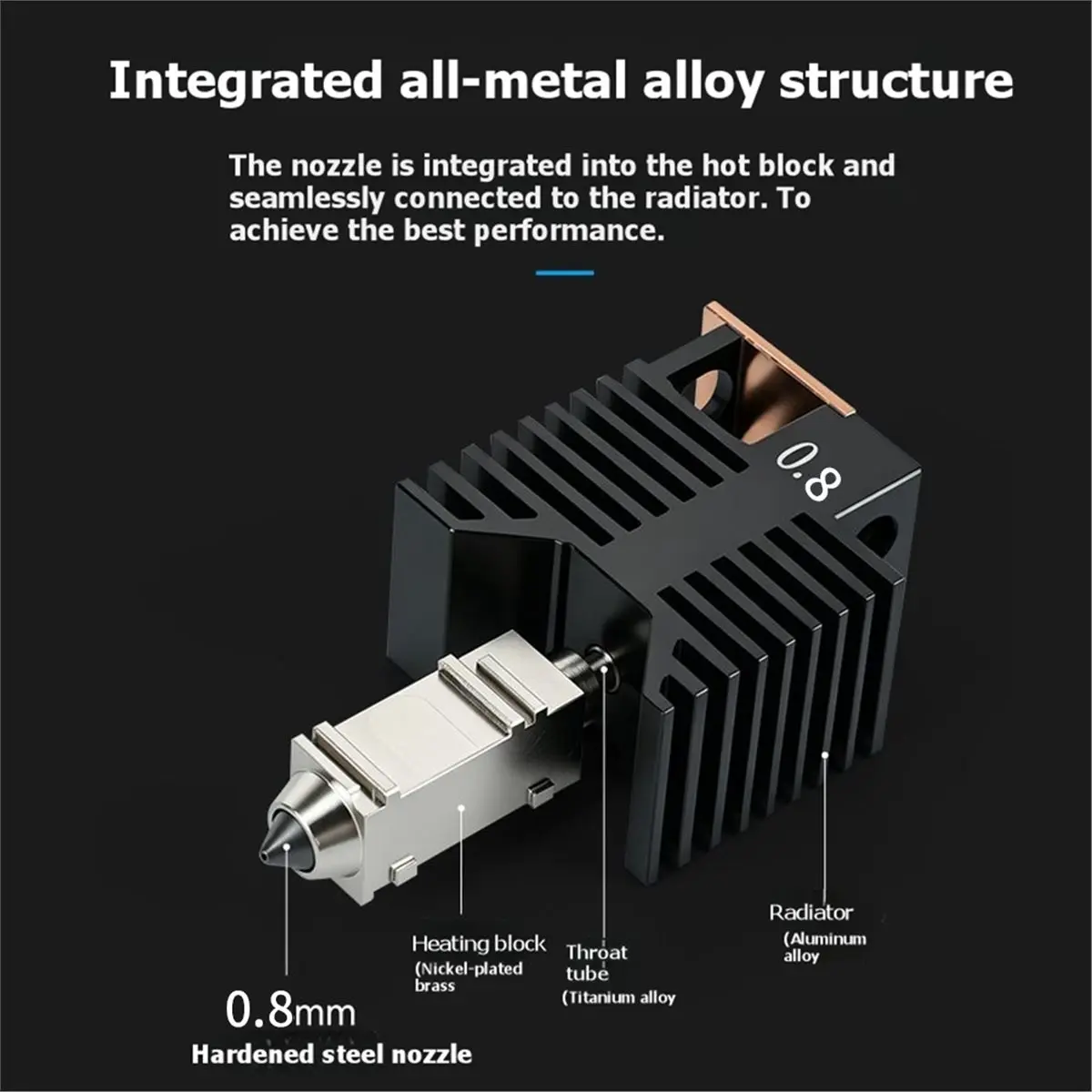 For U1 3D Printer 0.8mm Hardened Steel Hotend Assembly All Metal Ceramic Block Kit Stable Precise Heating