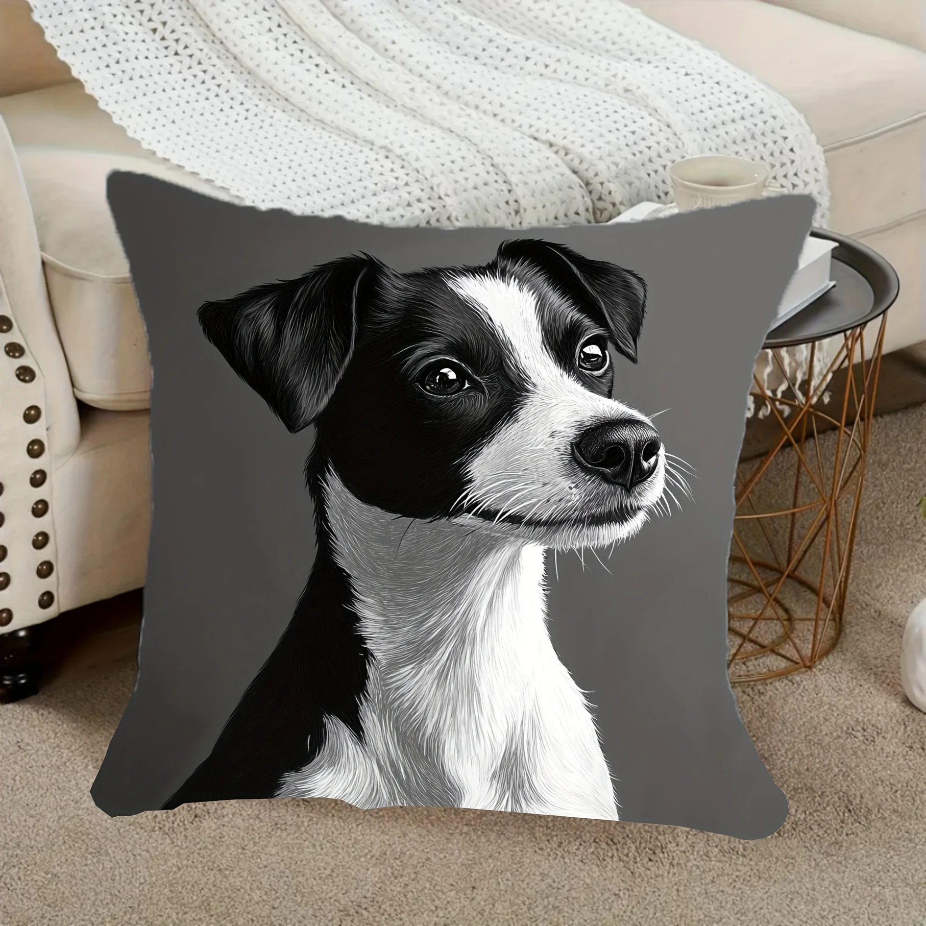 Cute Puppy Dog Illustration Throw Cushion Pillowcase Cover for Pet Lovers Modern Home Accent Decor 40x40cm