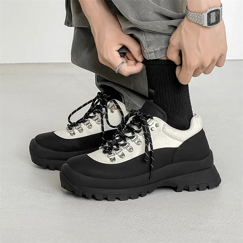 Non-Slip Platform Increase Boots for Men Non-Slip Outdoor Hiking Shoes Vintage Style Male Climbing Boots Classic Walking Shoes