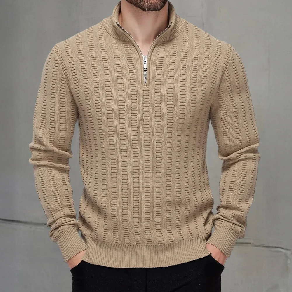 

Вязаный свитер, мужской водолазка на молнии, облегающий джемпер с длинными рукавами, осенне-зимняя новая мужская одежда больших размеров