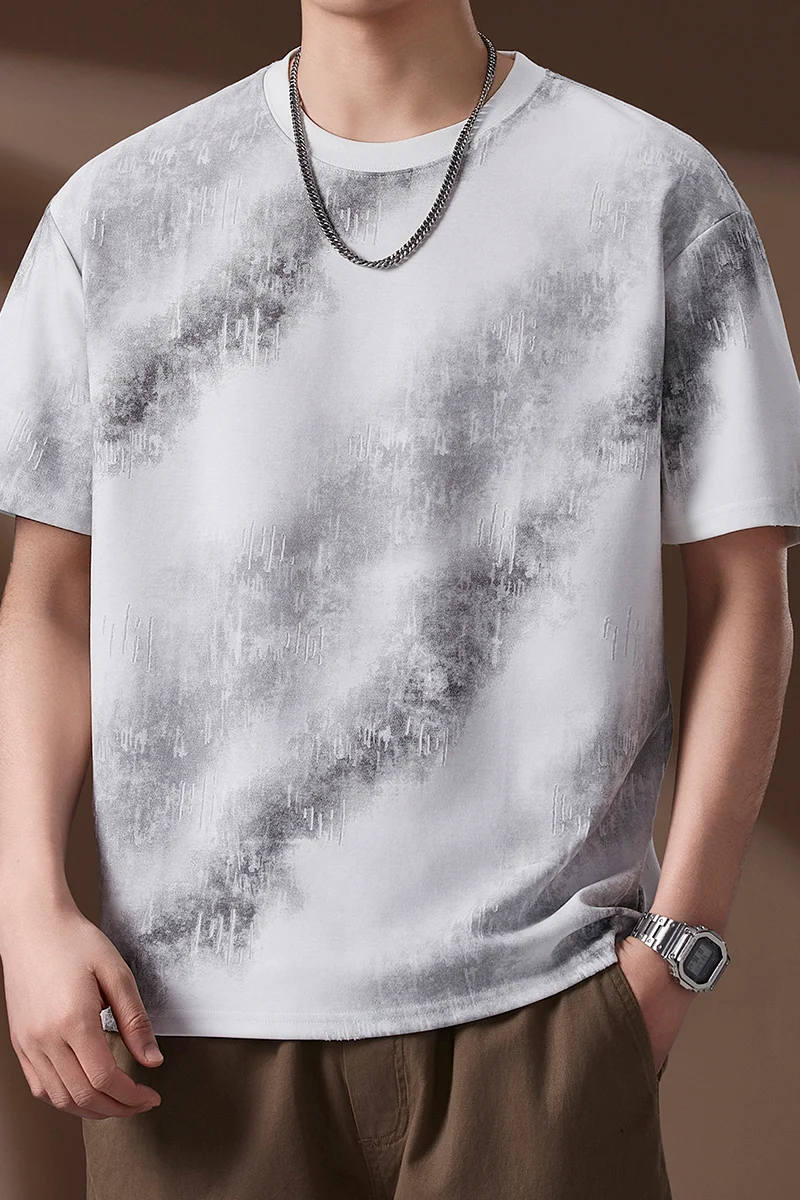 2026 Summer Men's Striped Patterned Painted Trendy Short-Sleeved T-Shirt Polo Shirt