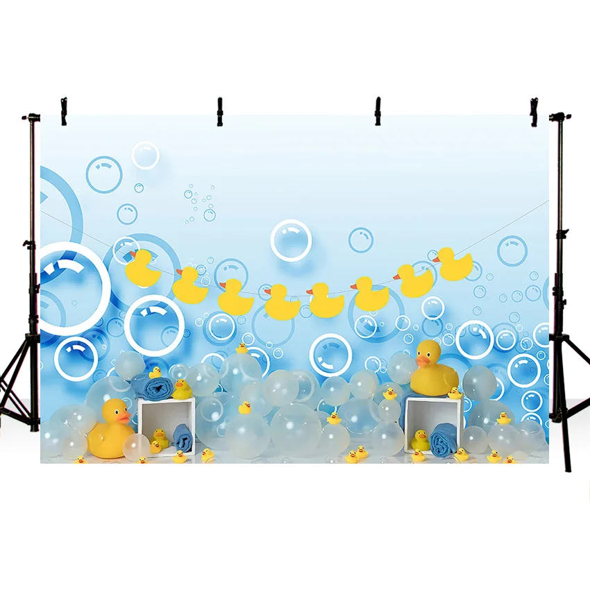 Mehofond Child Birthday Photography Background Little Yellow Duck Toy Bubbles Bathroom Wood Door Decor Baby Shower Backdrop Prop