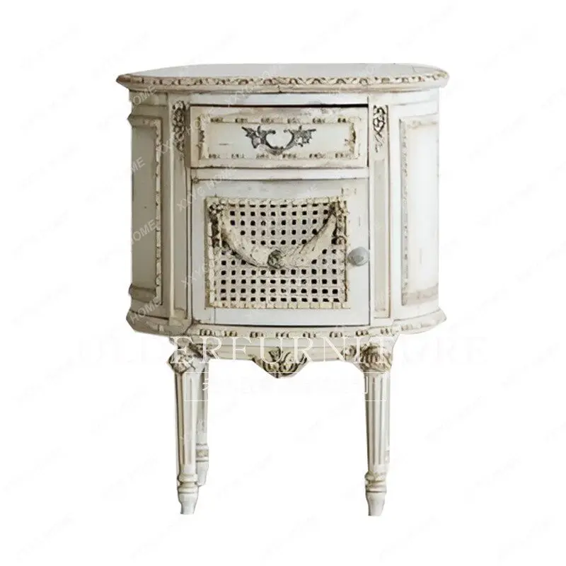 

Simple carved solid wood bedside table retro old light luxury bedside table