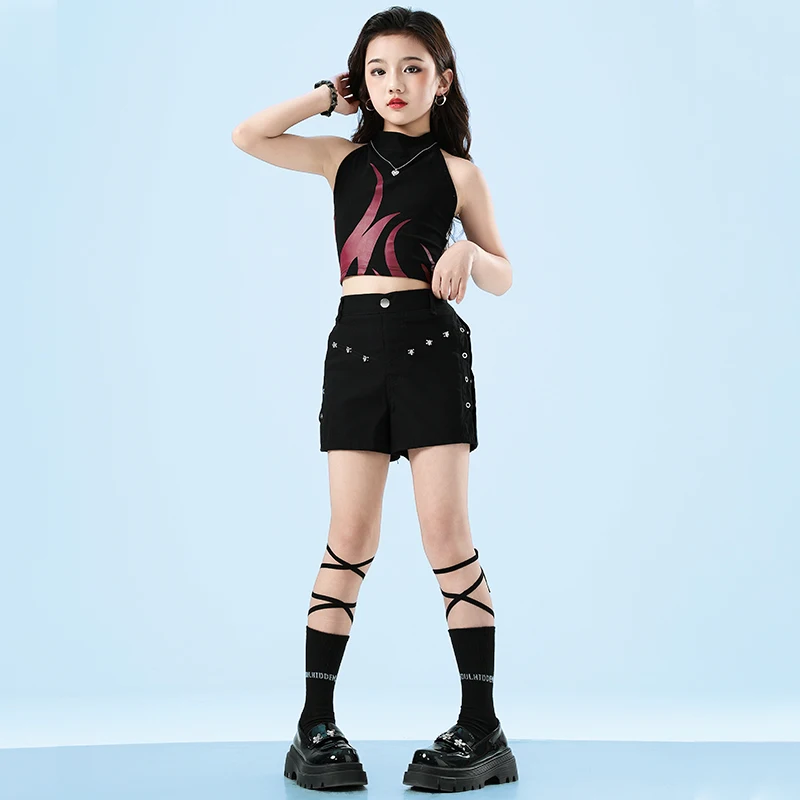Dziewczęta Hip Hop Cool Crop Tshirt Cargo Pants Children Street Dance Hot Shorts Top Kids Streetwear Teens Costumes Jazz Clothes Sets
