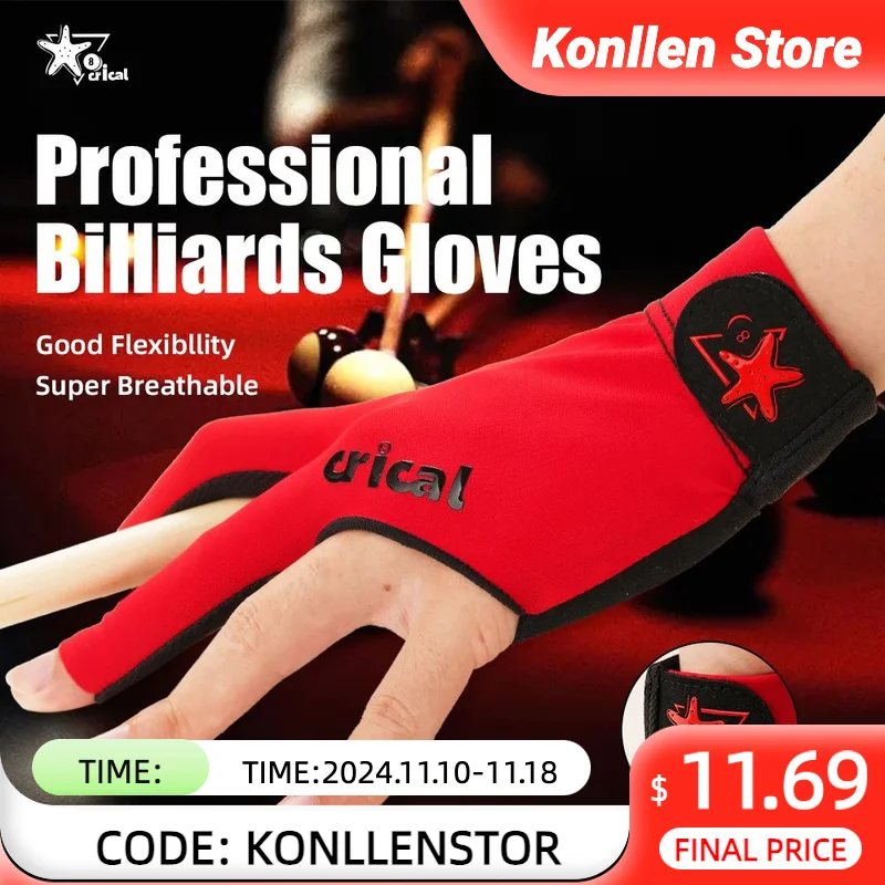 CRICAL-Lycra Billiard Glove for Billiard Training, Comfortable Snooker Cue Gloves, Right and Left Hand, 3 Fingers, Accessories