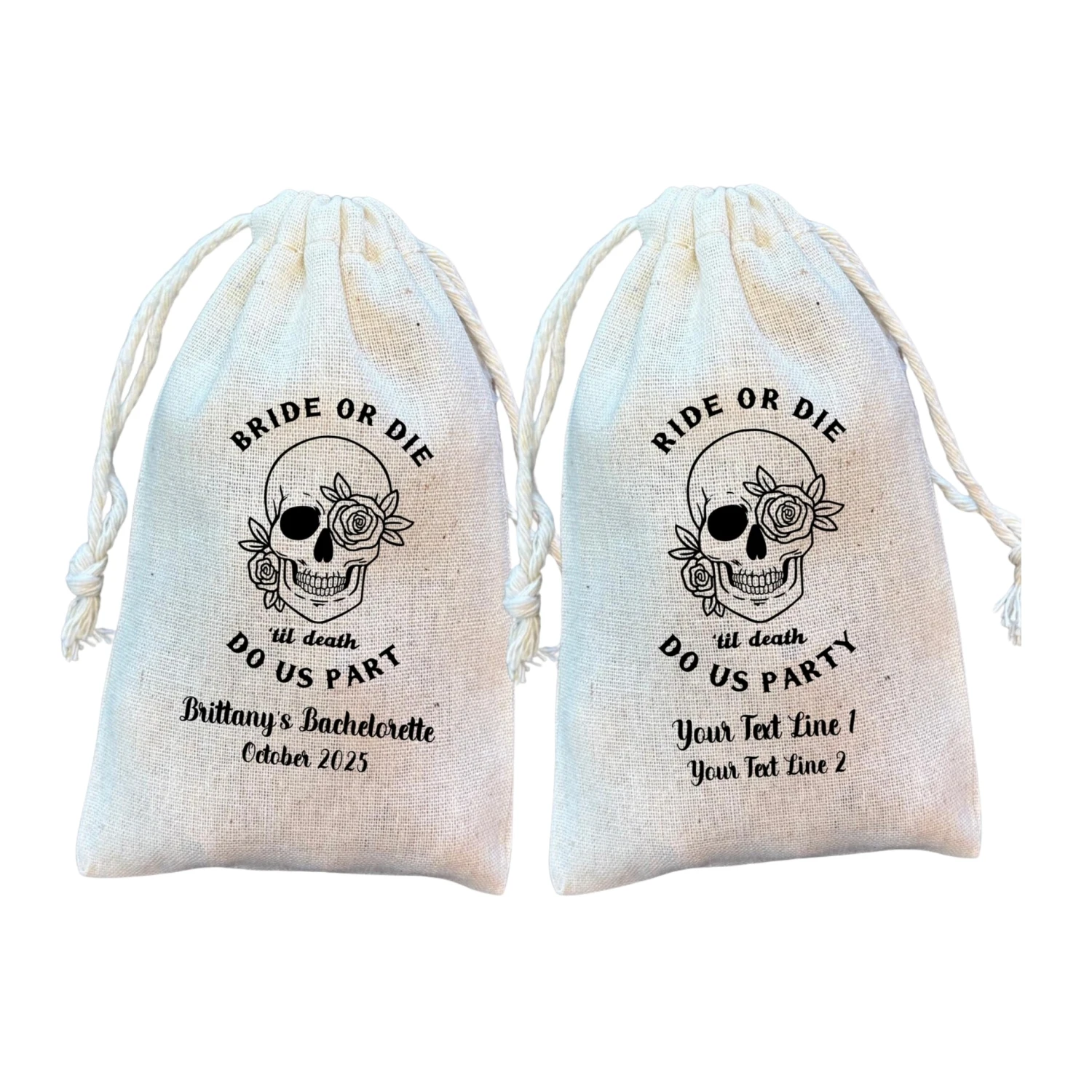

Custom 20/30/50pcs Ride or Die, Til Death Do Us Party, Halloween Bachelorette Party Gift and Favor Bags, Skull Goodie Bags