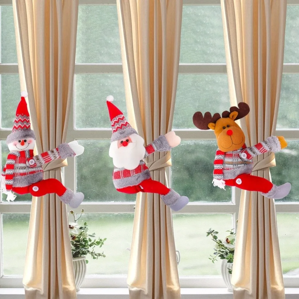 New Magic Tape Christmas Curtain Tieback Santa Claus Curtain Holders Snowman Elk Tied Belt Curtain Strap Home Decor