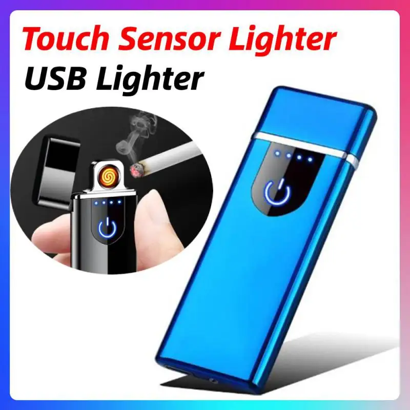 Hot Electric Windproof Metal Lighter Double Arc Flameless Plasma Rechargeable USB Lighter LED Power Display Touch Sensor Lighter