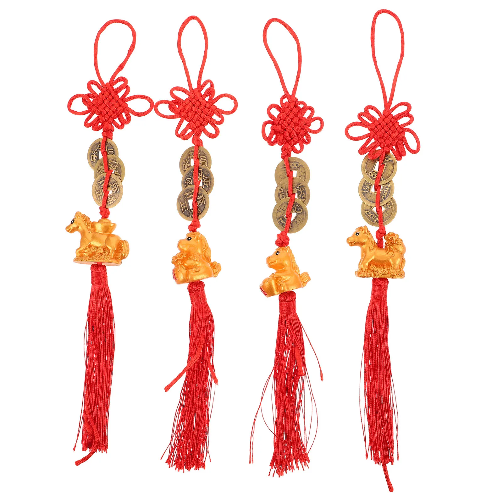 4 шт., китайский кулон Lucky Horse, фэншуй, пять императорских монет, амулет для автомобиля, дома, офиса, весеннего фестиваля, украшение, удача