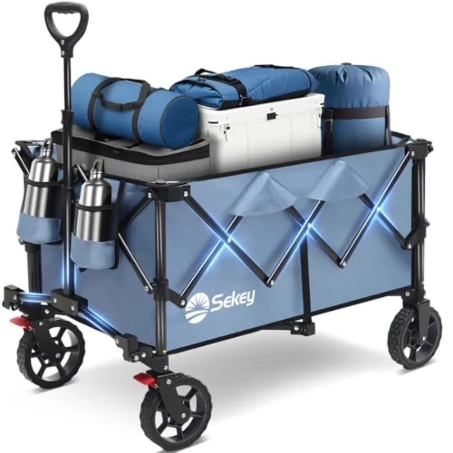 

Collapsible Foldable Wagon with 330lbs Weight Capacity Heavy Duty Folding Wagon Cart with Big All-Terrain Wheels Drink Holders