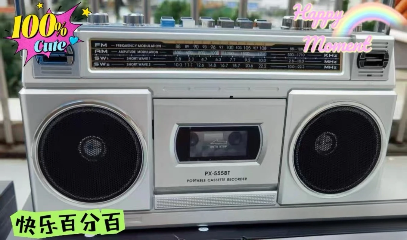 Retro Nostalgic Tape Recorder Cassette Player Radio Bluetooth Card Speaker Charging Outdoor Stereo
