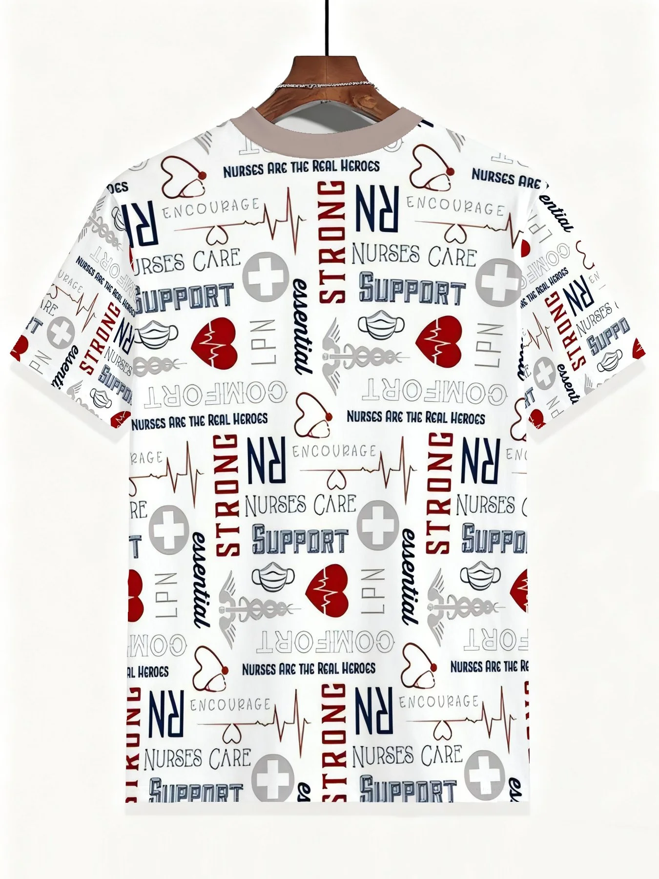 Kids Crew Neck T-Shirt, All Over Printed Nurse RN Symbols, Girls Medical Appreciation Short Sleeve Tee