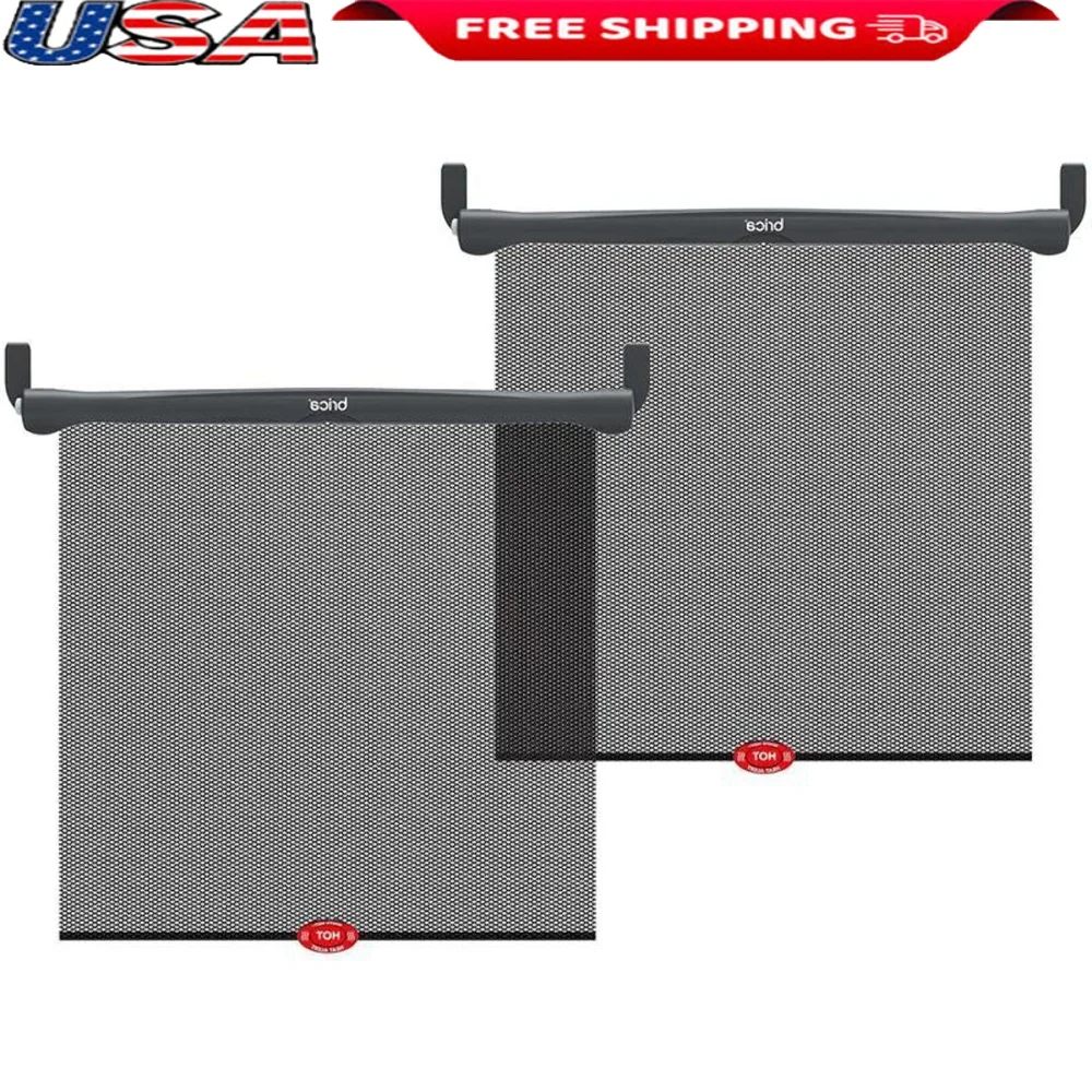 

Retractable Car Window Baby Roller Shade 2 Pack with Heat Alert System UV Protection Adjustable Clips Easy Installation