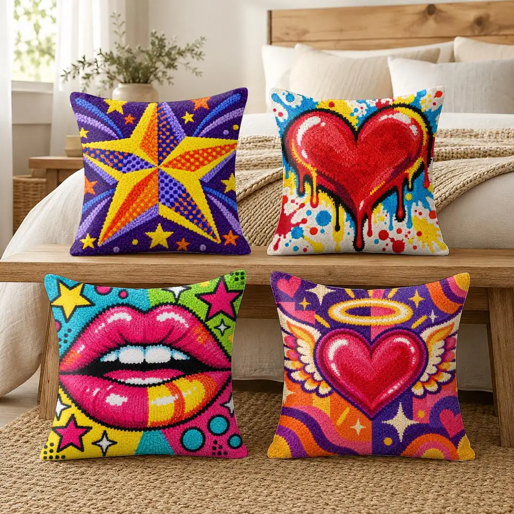 Groovy Love Lips Angel Heart Star Heart Cushion Cover Soft Short Plush Pillow Cases Hidden Zipper Cutecore Sofa Home Decor Gift