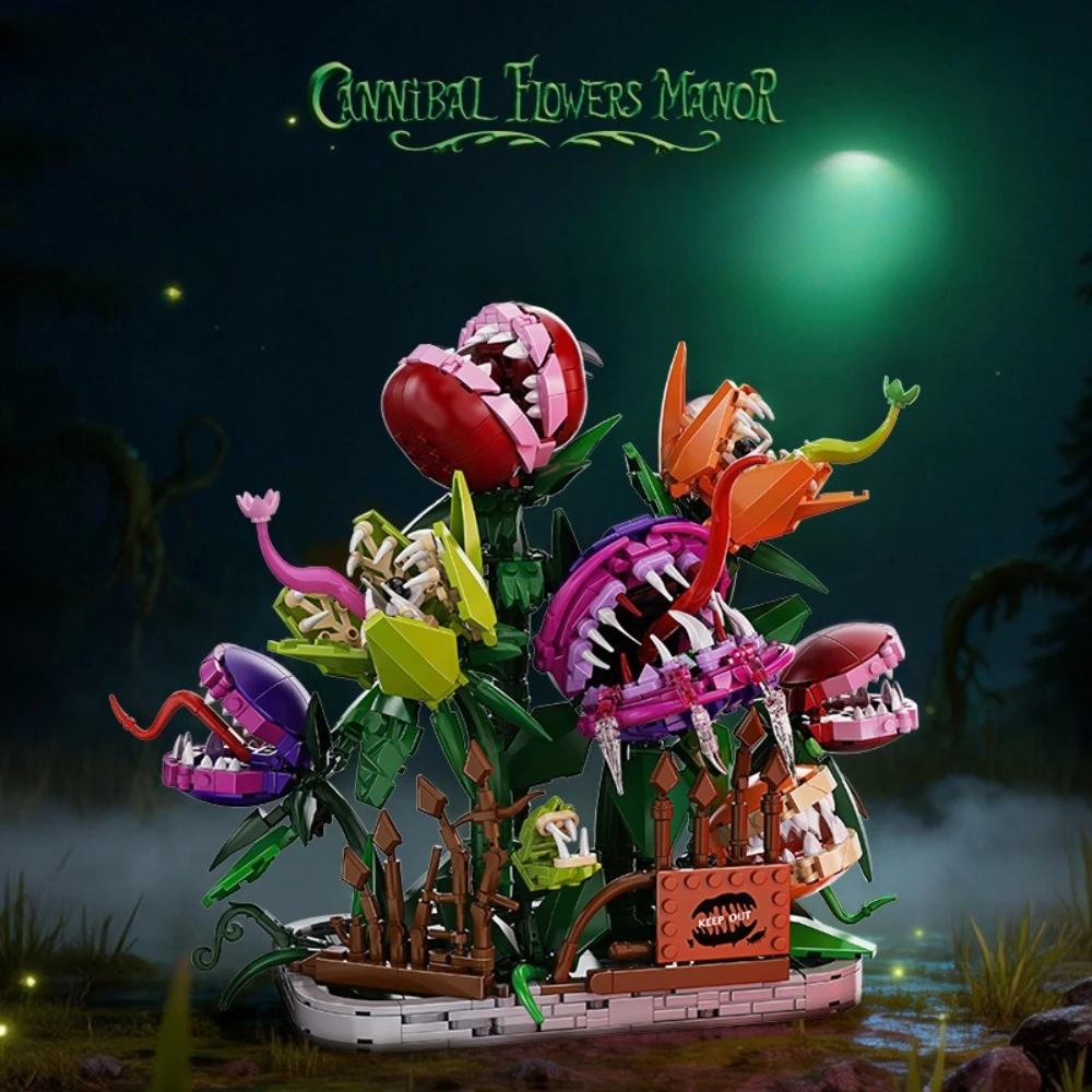 MOC Strange Plants Man Eating Flower Manor Building Blocks Set Chomper Plant Desktop DIY Toys For Children Birthday Holiday Gift