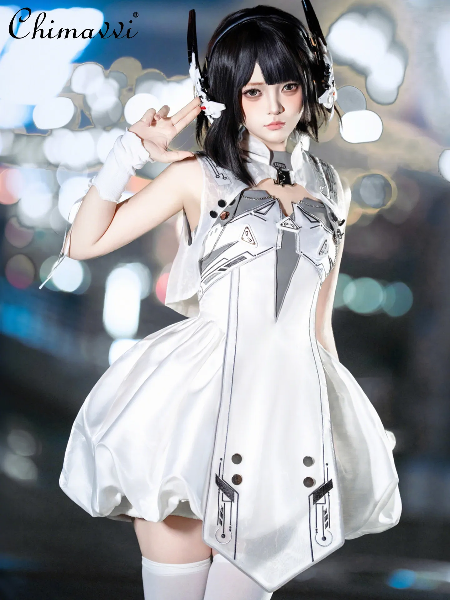 

Original Lolita Cosplay Costume 2026 Summer Japanese Gothic Futuristic Sweet Cool Girl Slim-fit Sleeveless Short Party Dress