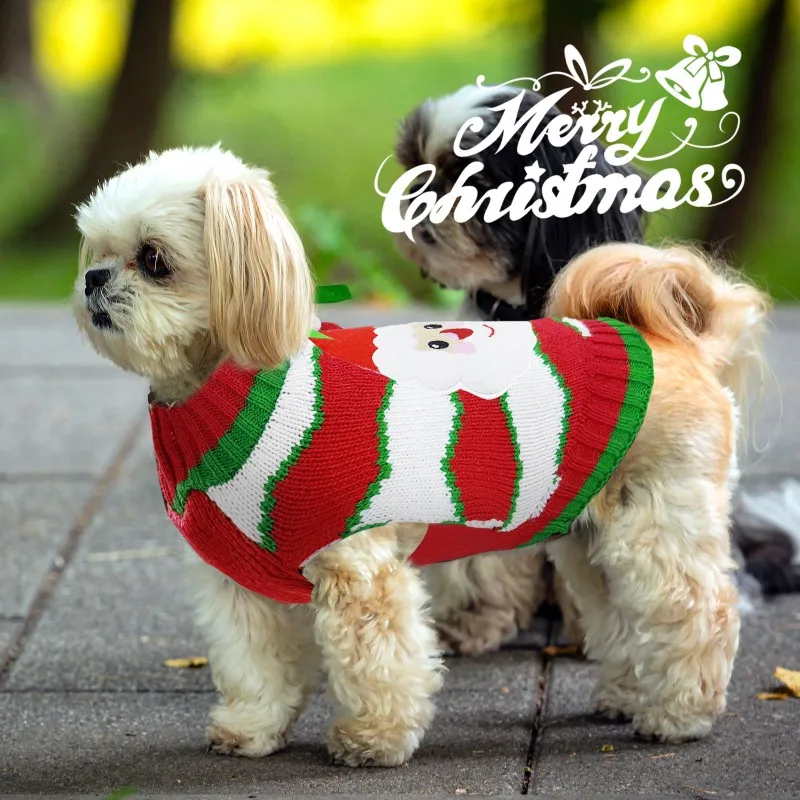 Christmas Dog Sweater Striped Dress Winter Knitted Pet Skirt Puppy Coat Dog Warm Clothes Labrador Costume for Small Large Dogs