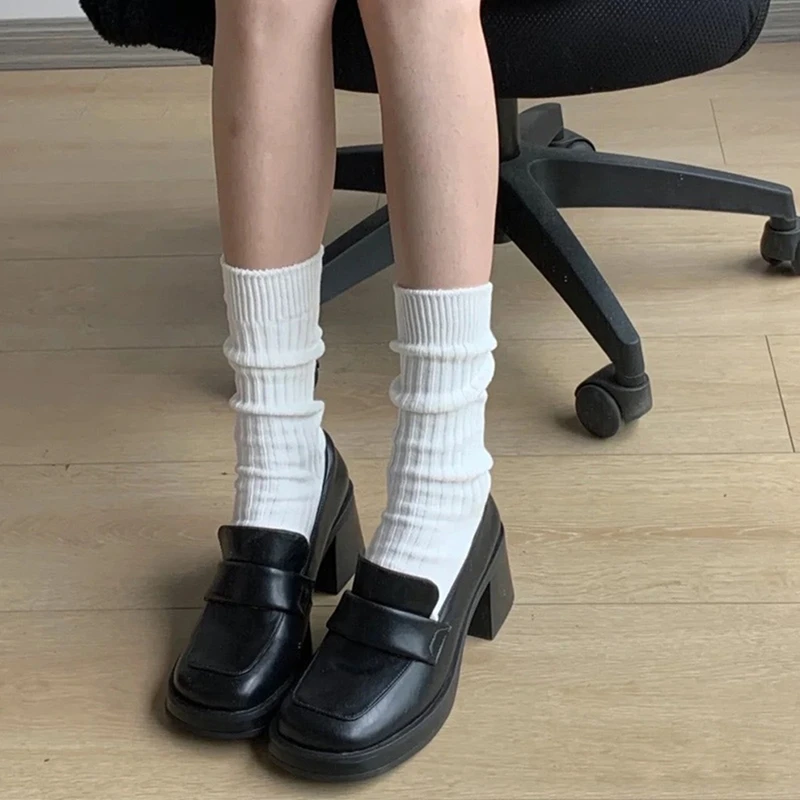 Socks Women's Autumn Winter Japanese Thick Line Pile Solid Color Knitted Wool Mid-tube Suitable Matching Birkenstocks Fashion