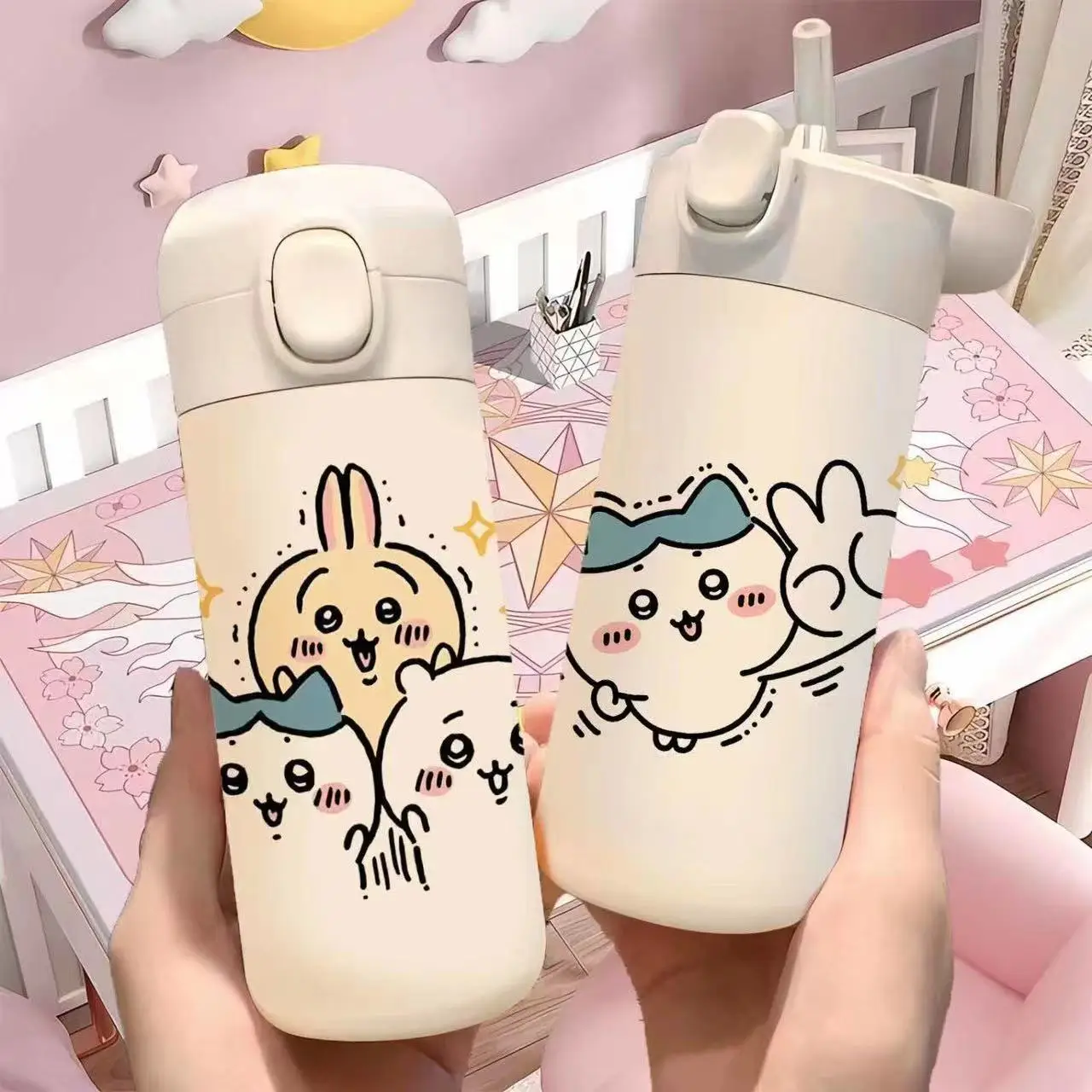 

Chiikawa Hachiware Usagi Cute thermos stainless steel large capacity straw car double drink coffee cup