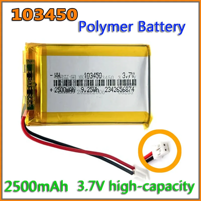 

Перезаряжаемый литиевый полимерный аккумулятор высокой емкости 3,7 в 103450 2500 мАч для PS4, камер, GPS, Bluetooth-динамиков, аккумуляторы 3,7 в