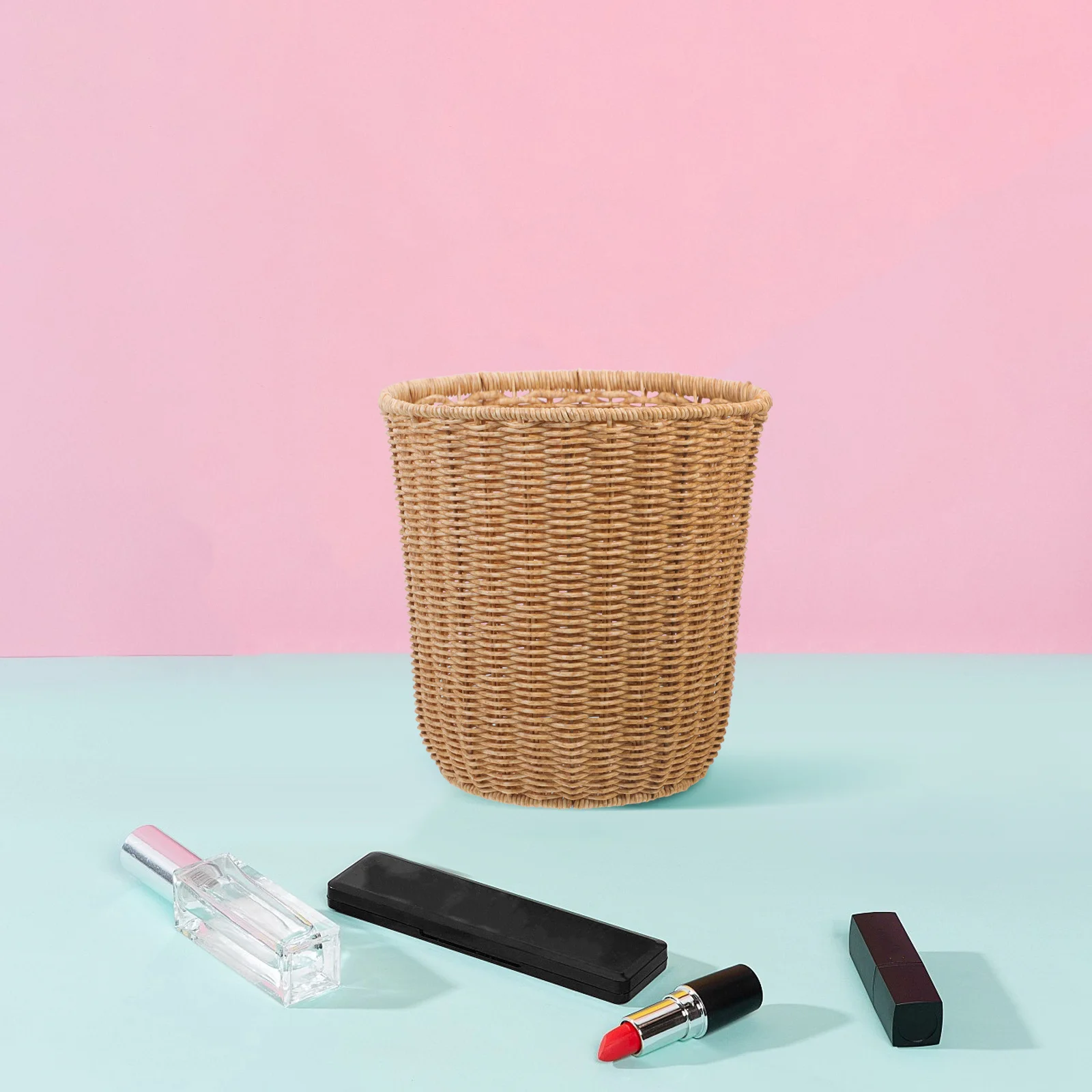 

Versatile Woven Trash Basket Sturdy Material Large Opening Home Office Kitchen Sundries Organizer Woven Waste Basket