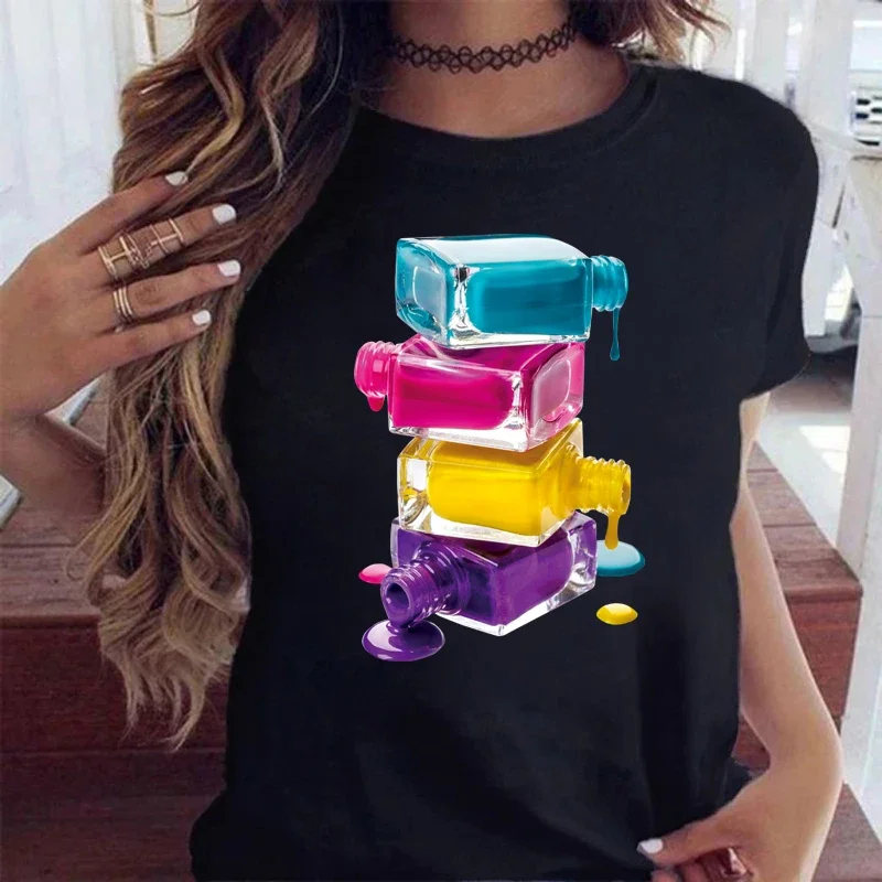 New Colorful Nail Polish Printed 3D Women T Shirt Summer Tee Shirt Femme Tumblr Tops Tshirt Casual Female Clothes Tops