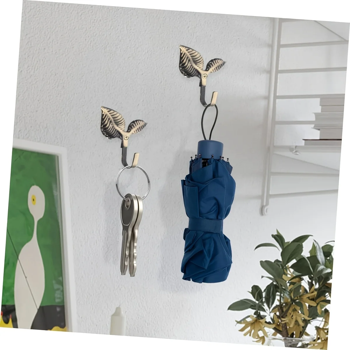 2 Stück Kleiderhaken für die Wand, Metallhaken zum Aufhängen von Mänteln, robuste Gusseisen-Blattdekoration, geschmiedet – Detail 2