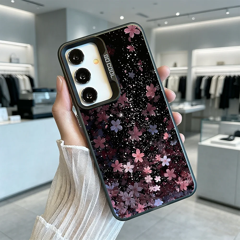 Pink Cherry Blossom Night Scene Case For Samsung Galaxy S24 Plus Ultra Case S26 FE A55 A14 A73 A72 Protective Hard Back Cover