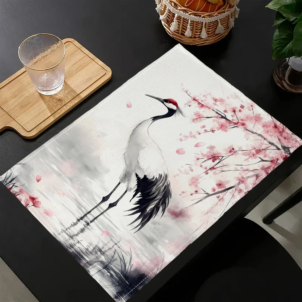 1PC Animal Landscape Print Placemats Antique Tribal Mats, Rustic Farmhouse Washable Linen 9-16