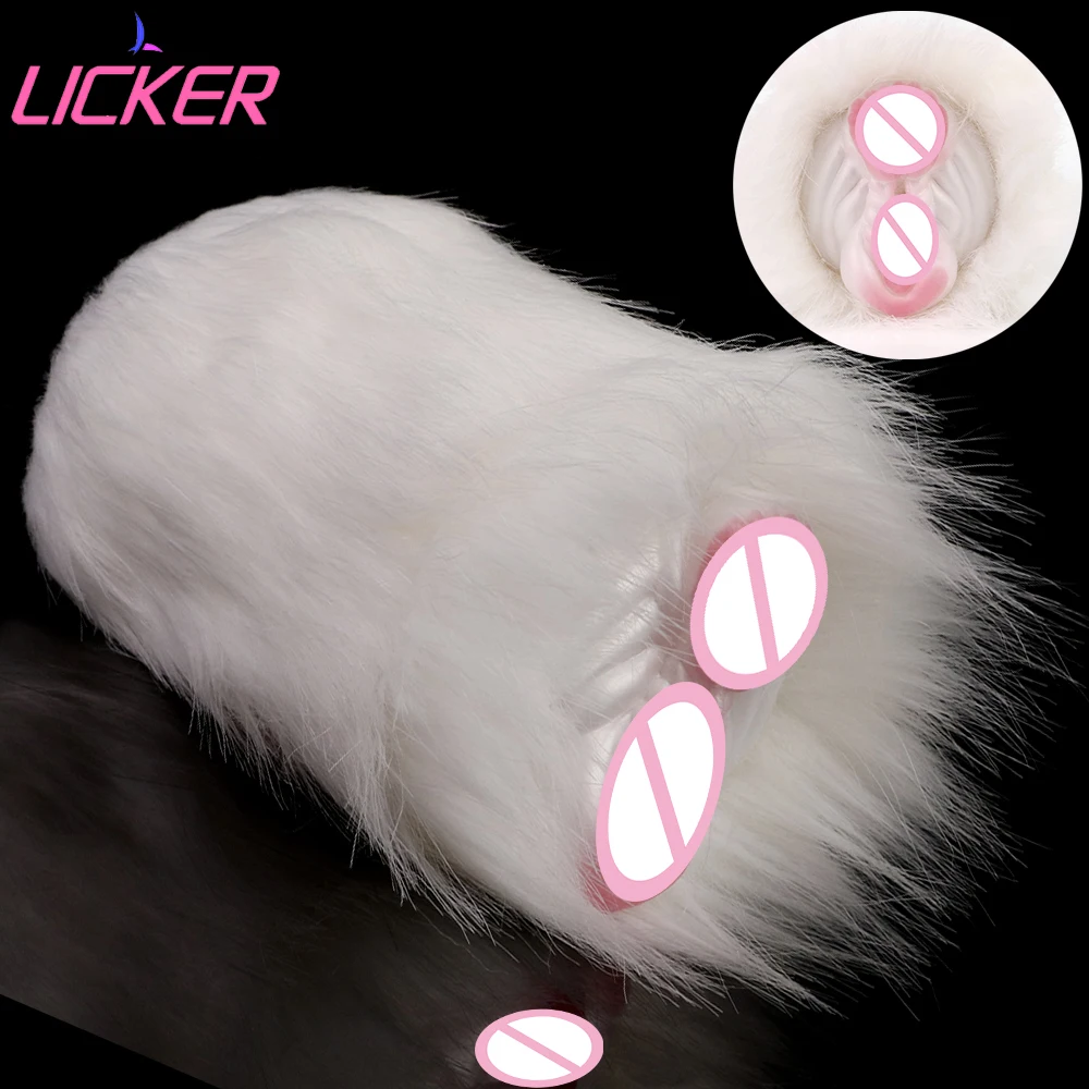 

LICKER Artificial Fur Aircraft Cup Dual Hole Penis Exercise Masturbator Realistic Vagina Plush Sex Toys For Men Pleasure Adults