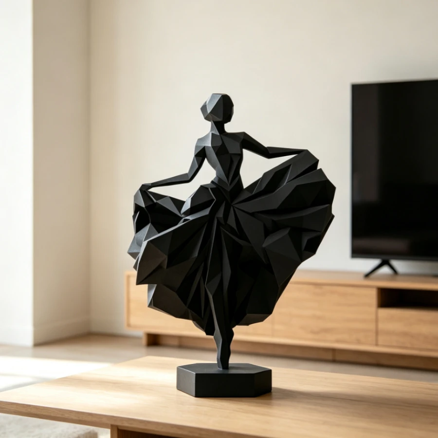 Ballet Dancing Lady Sculpture 3D Printed Geometric Dancer Figurine Modern Tabletop Statue Home Office Desktop Art Decor Gift