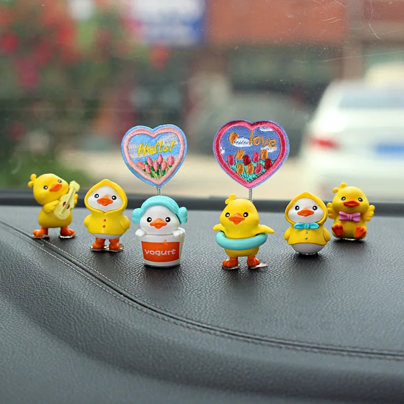 6 pieces of cute car accessories with singing, dancing, posture, yellow duck anime, desktop micro landscape ornaments