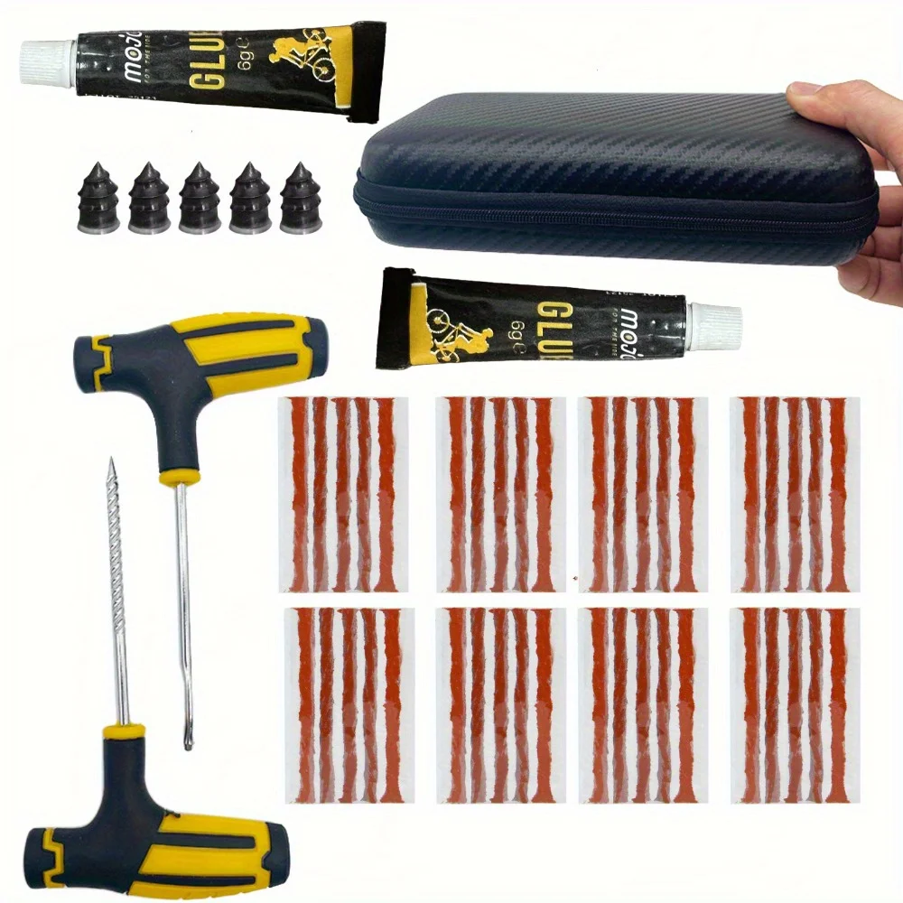 Reparatieset voor noodbanden - Robuuste lijm- en rubberen strips voor bevestiging van platte lek op auto's/vrachtwagens/campers, veiligheidsoplossing onderweg