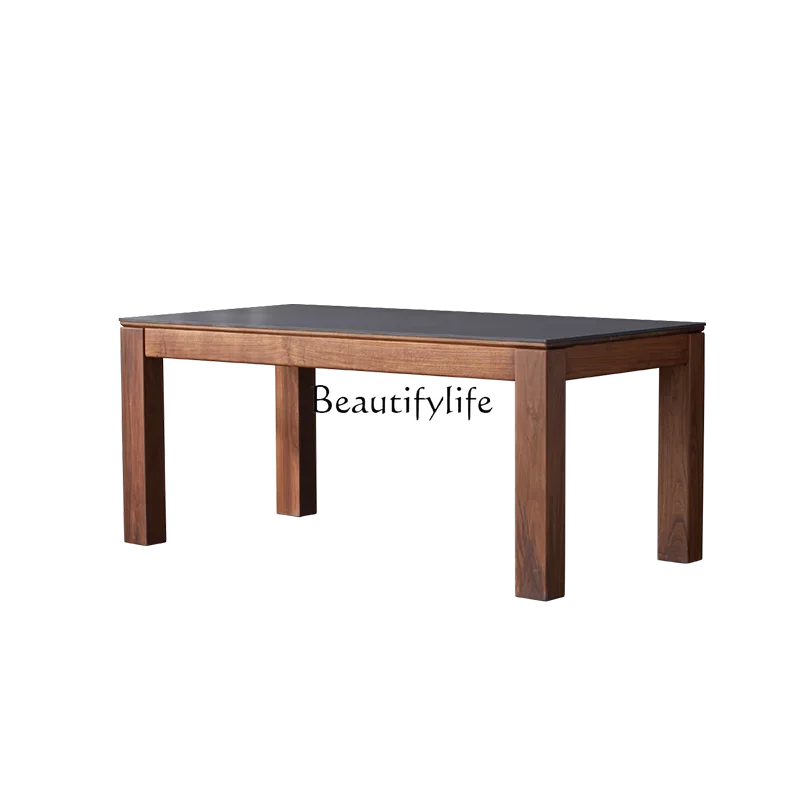 

Slate dining table Solid wood black walnut dining table Household rectangular modern simplicity