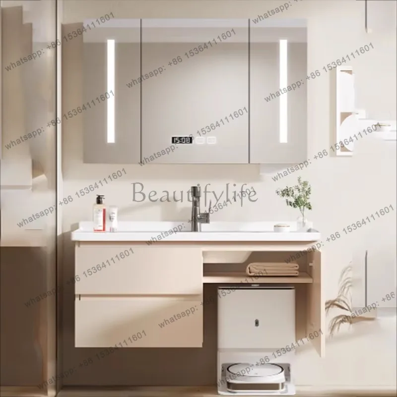 YJ Lighting Organizer Bathroom Cabinet Luxury Washroom Home Mirror Bathroom Cabinet Vanity Toilet Meuble Salle De Bain Furniture