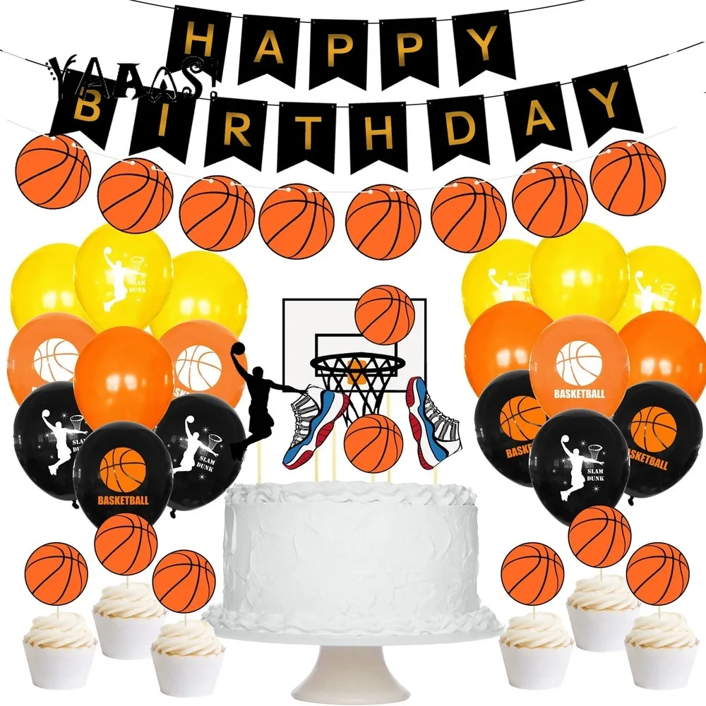 1Set Basketball Balloons Set Happy Birthday Banner Party Favors Supplies Cake Decorating Supplies Basketball DIY Decortions