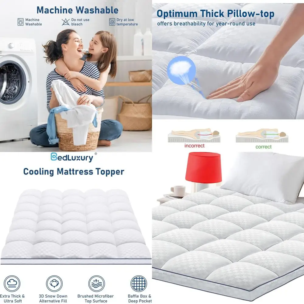 

Queen Mattress Topper Extra Thick Pillowtop Mattress Pad Cover Cooling and Plush with 8-21 Inch Deep Pocket 3D Snow Down Alterna